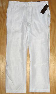 PERRY ELLIS Pants New $79.50 Mens White Linen Cotton Classic Fit 