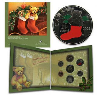 2005p holiday coin set canada stocking 25 cent quarter b1