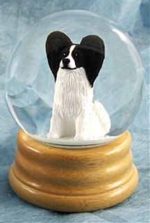 Papillon Wood Carved Dog Figure Water Globe. Home Decor Dog Products 