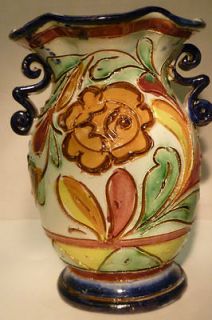 antique majolica pottery double handled vase expedited shipping 