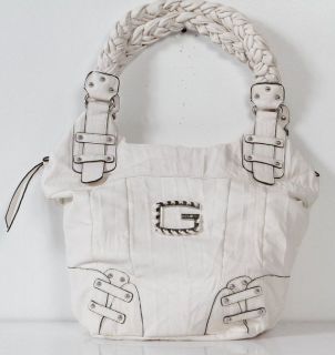 new womens guess handbag tall white studded zip tote purse