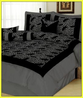   Leapon Leopard Satin Comforter Set Bed In A Bag King Grey/Black