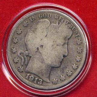 1913 P Barber Silver Half Dollar Rare Key Date Genuine Philadelphia US 
