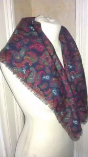   VARUNA WOOL scarf neckerchief RICH BLUE SMALL PAISLEY 26 square