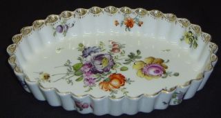 Antique Helena Wolfsohn Dresden Flan Dish Bowl Hand Painted Floral 