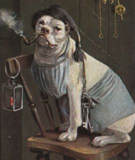   Old English Bulldog w Keys Night watch dog smokes Pipe Pitbull