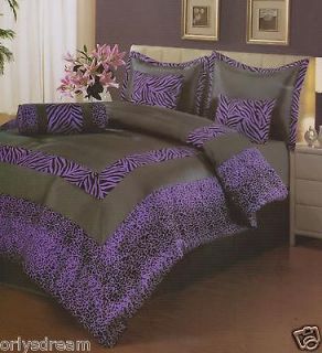 Pcs QUEEN Size Comforter Set,PURPLE & Black ZEBRA & LEOPARD 