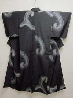 09v4790 Vtg Japanese Kimono Robe Dress Peacock Feather 