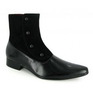 Mens Leather Lined Buttoned Full Zip Pointed Winklepicker Beatle Boots 