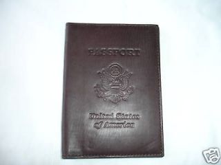 Brown Leather US Logo 2 Passport Fits 1 Each Side Holder Cover New