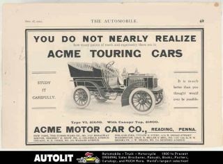1904 Acme Type XV & XIV 30 50HP Automobile Ad Reading Pennsylvania