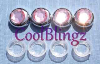 BABY PINK Crystal Bling Rhinestone Screw Caps Covers for License Plate 