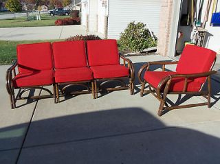   Retro Mid Century Danish Modern Three Piece Bamboo Sectional and Chair