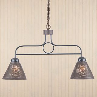 FRANKLIN blacken punched tin 2 shaded ceiling light/ 