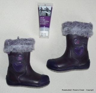 New Clarks Itsy Glam Girls Purple Boots + Shumagic Renovating Polish