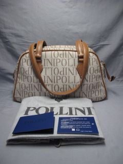 Pollini ITALY Handbag/Semi Shoulder Bag Canvas & Leather Beige 