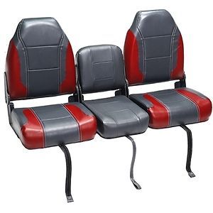 DeckMate 3 Piece 46 Bass Boat Bench Seats Set   Charcaol/Red