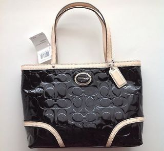 COACH F48166 Peyton Embossed Patent Top Handle Leather Tote, Black NWT