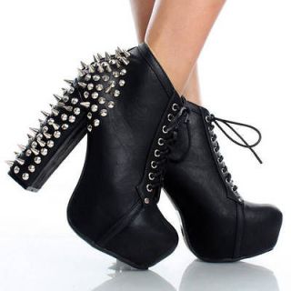   Platform High Heels Goth Steam Punk Rock Shoes Lace Up Ankle Boots
