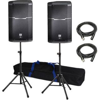   12 1000W Powered PA LoudSpeaker (Pair) w/ Speaker Stands & Cables
