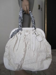 AUTH White Nylon And canvas Leather Tessuto Large Frame Prada Bag