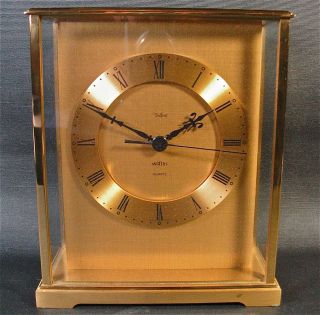 ANGELUS BALFOUR Brass & Glass Shelf Mantel Clock  Swiss Quartz  Classy 