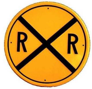 newly listed railroad crossing sign round tin train signal xing