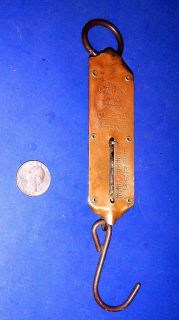ANTIQUE JOHN CHATILLON & SONS 25LB BRASS FACED HANGING SCALE