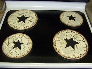   Americana Rustic Crackle Stove Burner Covers Black Star Country Decor
