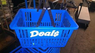set of 6 used blue plastic grocery shopping baskets time