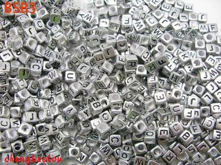   6mm Cube Acrylic Plastic Alphabet Letter Charm spacer Beads BSB3 M