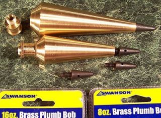 Professional SOLID BRASS PLUMB BOBS 16 oz and 8 oz by Swanson new 