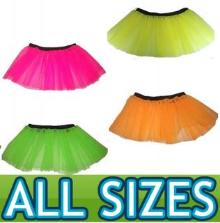   & SIZES Neon UV 2 Layer Tutu Skirt Fancy Dress 1980s Costume Dance
