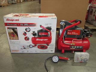 Snap on® 3 GALLON HEAVY DUTY OIL FREE STYLE AIR COMPRESSOR KIT USED