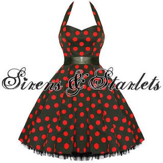 LADIES NEW RED POLKA DOT VTG 50S SWING PINUP PARTY PROM DRESS