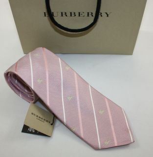 NEW BURBERRY Silk Regent Pale Pink Tie with Stripes & Knight Logos 