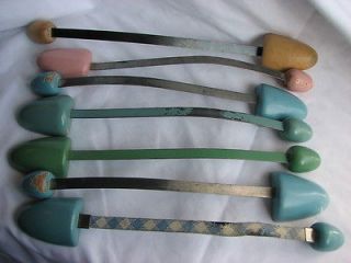   Pink Green & Blue Painted Wood & Metal Bendable Shoe Stretchers Forms