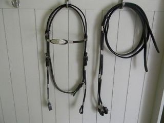   New Dark Brown Leather Western Show Bridle with Reins Silver Accents