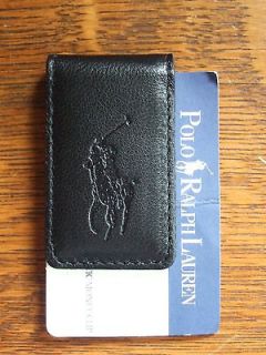 Ralph Lauren Polo Money clip Big Pony Black leather magnetic wallet 