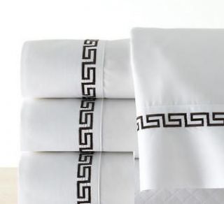 PC Luxury Embroidery White Queen Sheet Set Flat Fitted Pillows New 
