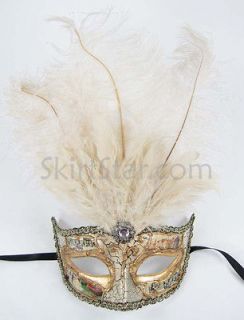 VENETIAN half MASK masquerade white feather renaissance faire ball 