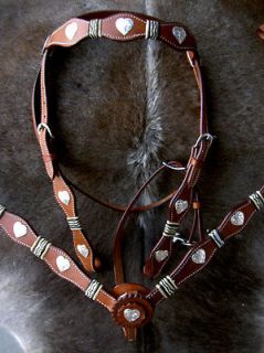   BRIDLE BREAST COLLAR LEATHER HEADSTALL RAWHIDE SILVER HEART TACK