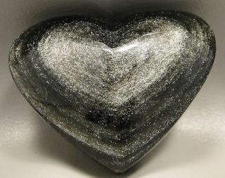 Silver Sheen Obsidian 3 inch Heart Stone Rock Gemstone 78 mm Mexico # 