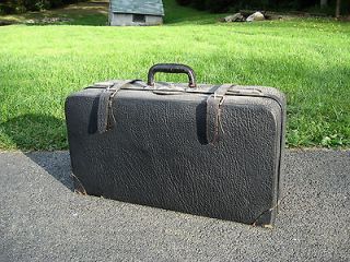 ANTIQUE VINTAGE LEATHER SUITCASE TRAIN RAILWAY TRAVEL LUGGAGE