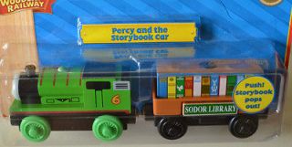 TOMY Wooden Thomas Railway New in Box— Percy & pop out carco Car 