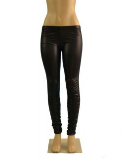 REG Sexy Black Matte Ruched Slouch Faux Leather Fitted Tight Skinny 