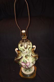   VINTAGE hand painted floral Porcelain Lamp metal brass tone base