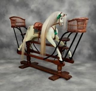 STUNNING RARE ANTIQUE LINES ROCKING HORSE FOR 3 RIDERS   FULLY 