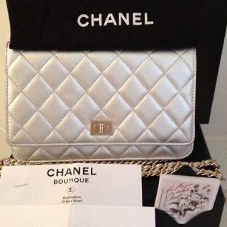 Limited Edition CHANEL Metallic Silver Wallet On Chain (WOC) GHW 