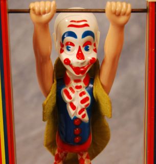 Vintage 1950s Musical Clown Man on the Flying Trapeze Tin Toy___Rare